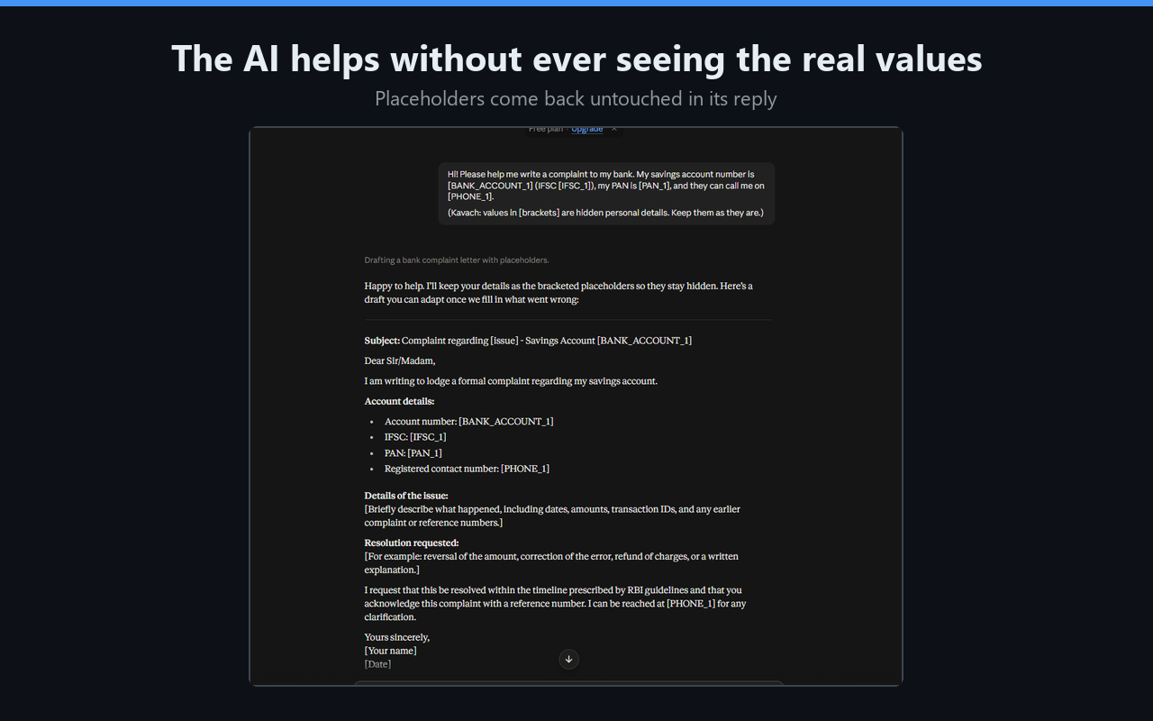 An AI reply that keeps the placeholders unchanged